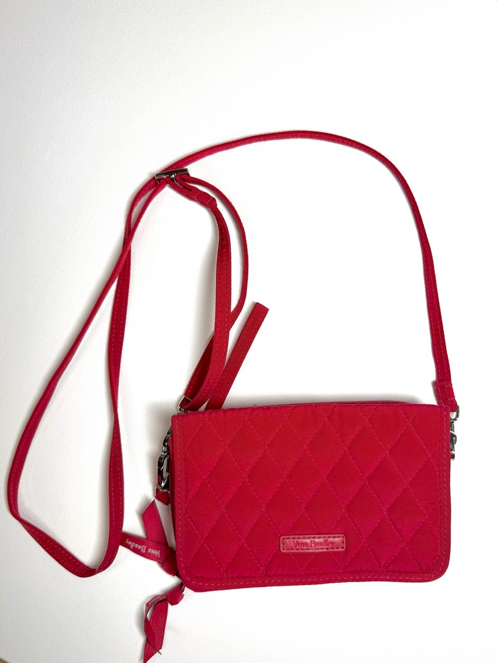 Vera Bradley Red Quilted Microfiber RFID All In One Crossbody Wallet Bag New